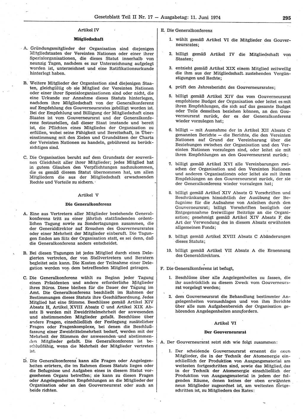 Gesetzblatt (GBl.) der Deutschen Demokratischen Republik (DDR) Teil ⅠⅠ 1974, Seite 295 (GBl. DDR ⅠⅠ 1974, S. 295)