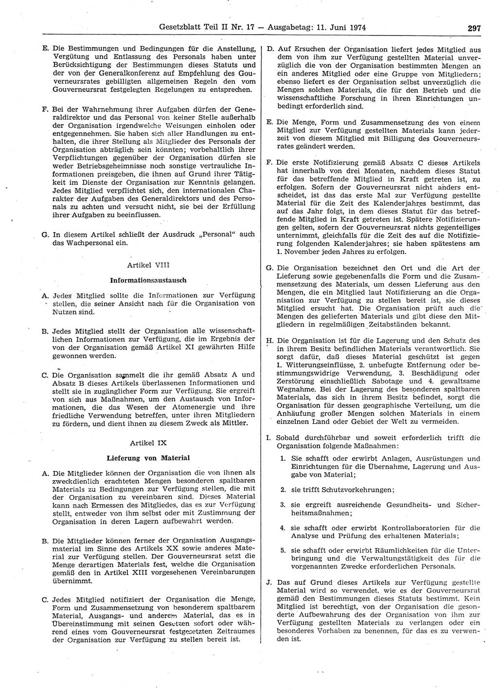 Gesetzblatt (GBl.) der Deutschen Demokratischen Republik (DDR) Teil ⅠⅠ 1974, Seite 297 (GBl. DDR ⅠⅠ 1974, S. 297)