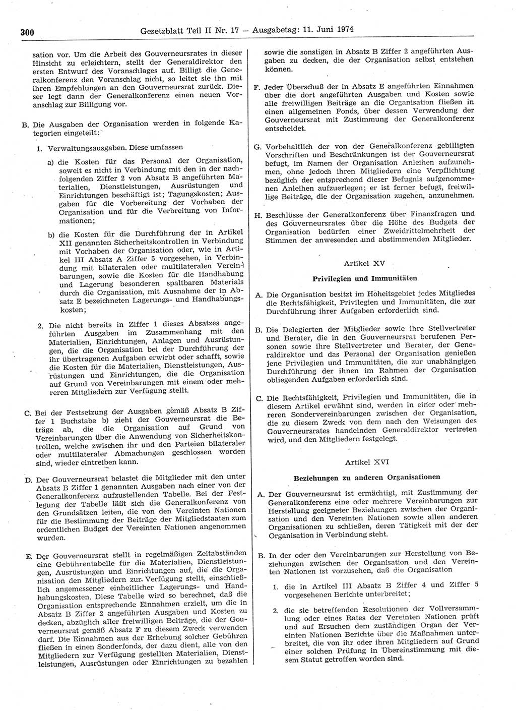 Gesetzblatt (GBl.) der Deutschen Demokratischen Republik (DDR) Teil ⅠⅠ 1974, Seite 300 (GBl. DDR ⅠⅠ 1974, S. 300)