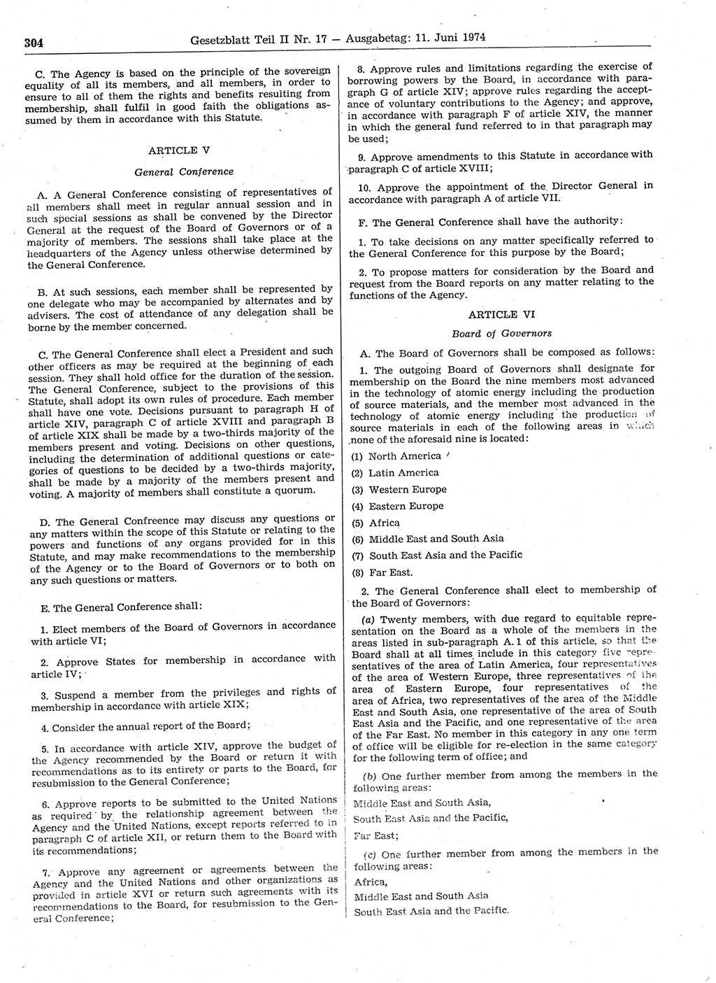 Gesetzblatt (GBl.) der Deutschen Demokratischen Republik (DDR) Teil ⅠⅠ 1974, Seite 304 (GBl. DDR ⅠⅠ 1974, S. 304)