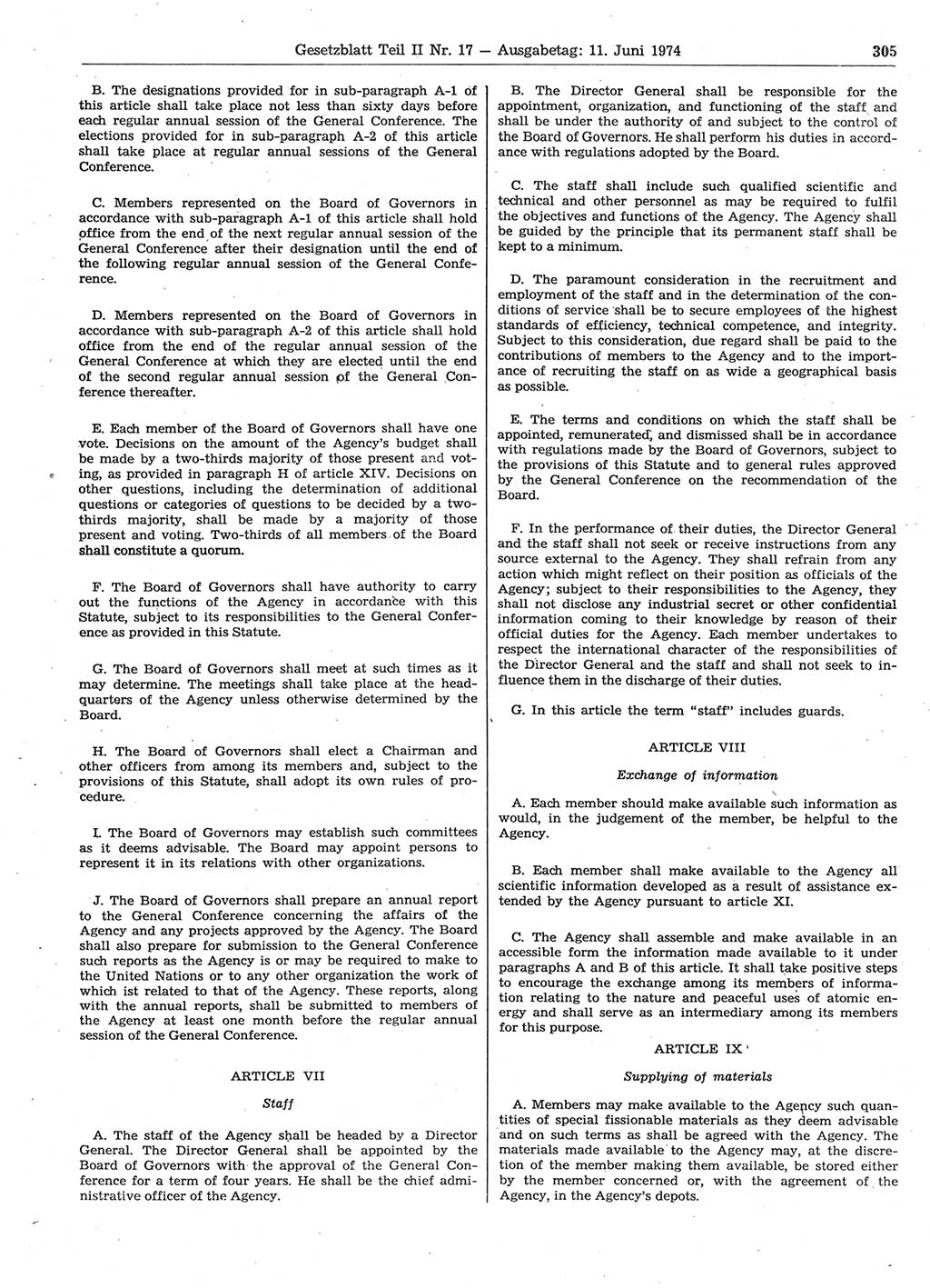 Gesetzblatt (GBl.) der Deutschen Demokratischen Republik (DDR) Teil ⅠⅠ 1974, Seite 305 (GBl. DDR ⅠⅠ 1974, S. 305)