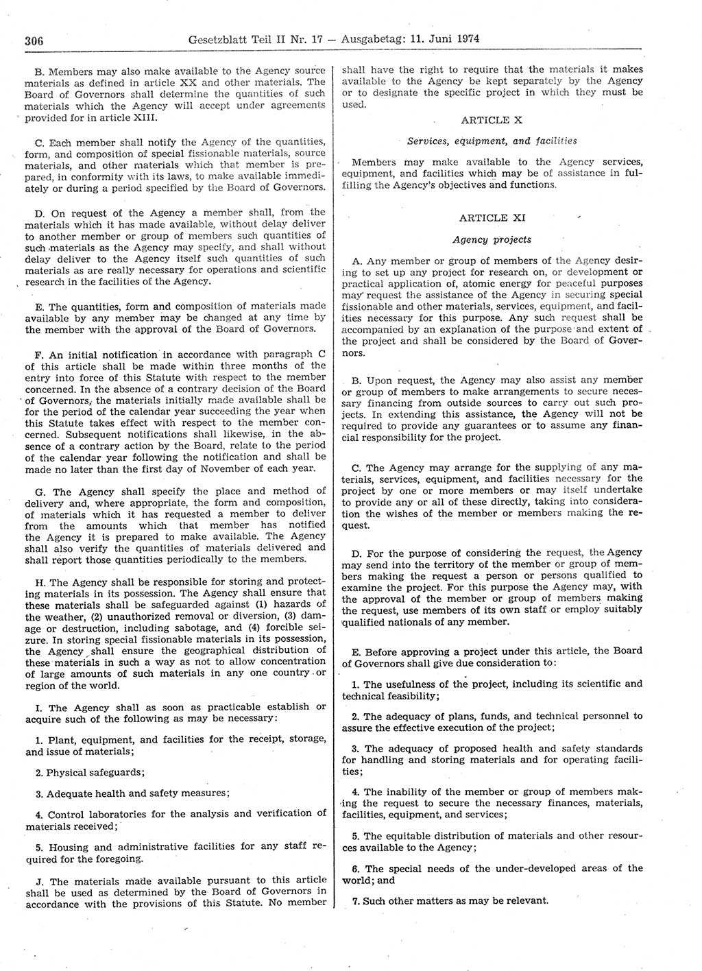 Gesetzblatt (GBl.) der Deutschen Demokratischen Republik (DDR) Teil ⅠⅠ 1974, Seite 306 (GBl. DDR ⅠⅠ 1974, S. 306)