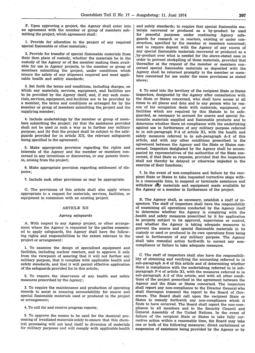 Gesetzblatt (GBl.) der Deutschen Demokratischen Republik (DDR) Teil ⅠⅠ 1974, Seite 307 (GBl. DDR ⅠⅠ 1974, S. 307)
