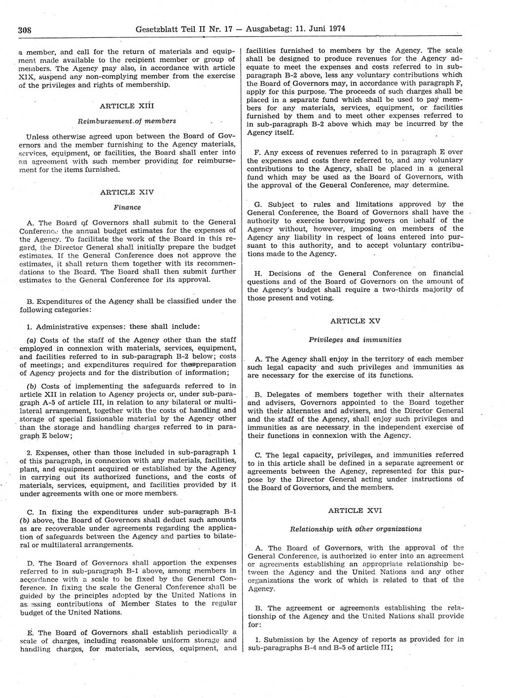 Gesetzblatt (GBl.) der Deutschen Demokratischen Republik (DDR) Teil ⅠⅠ 1974, Seite 308 (GBl. DDR ⅠⅠ 1974, S. 308)