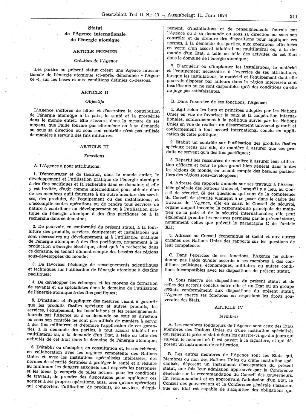 Gesetzblatt (GBl.) der Deutschen Demokratischen Republik (DDR) Teil ⅠⅠ 1974, Seite 311 (GBl. DDR ⅠⅠ 1974, S. 311)