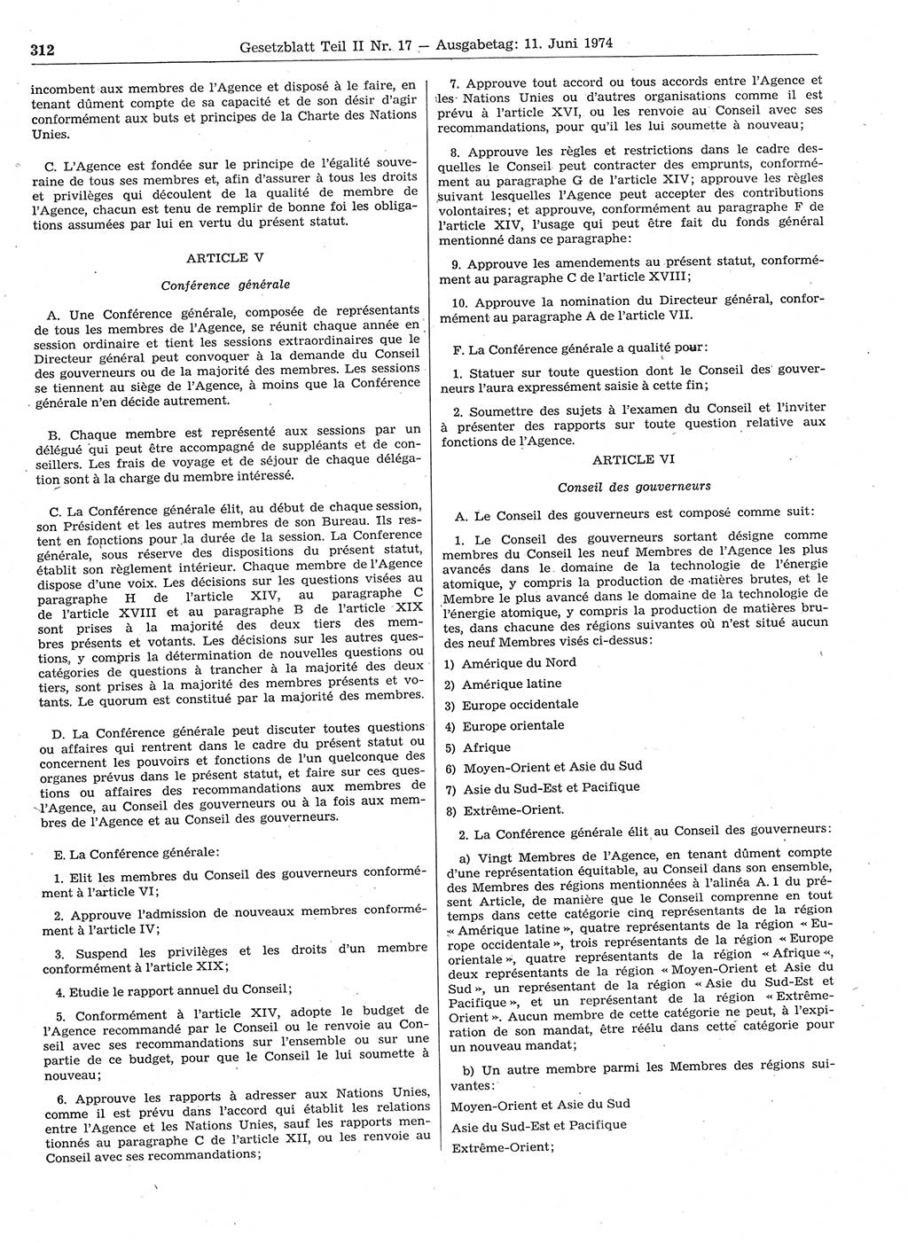 Gesetzblatt (GBl.) der Deutschen Demokratischen Republik (DDR) Teil ⅠⅠ 1974, Seite 312 (GBl. DDR ⅠⅠ 1974, S. 312)