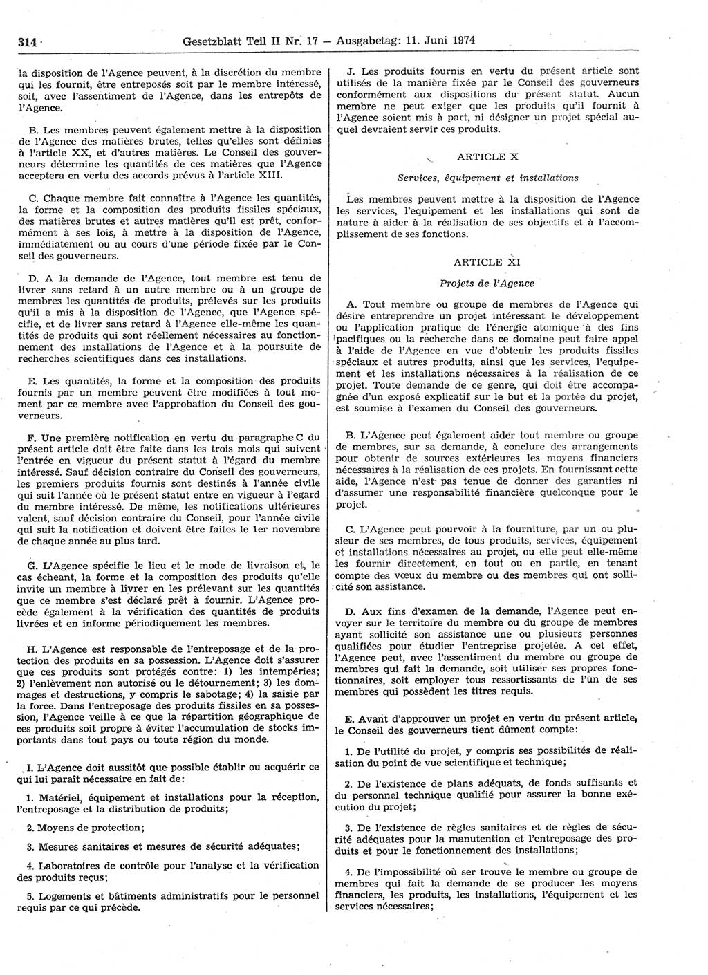 Gesetzblatt (GBl.) der Deutschen Demokratischen Republik (DDR) Teil ⅠⅠ 1974, Seite 314 (GBl. DDR ⅠⅠ 1974, S. 314)