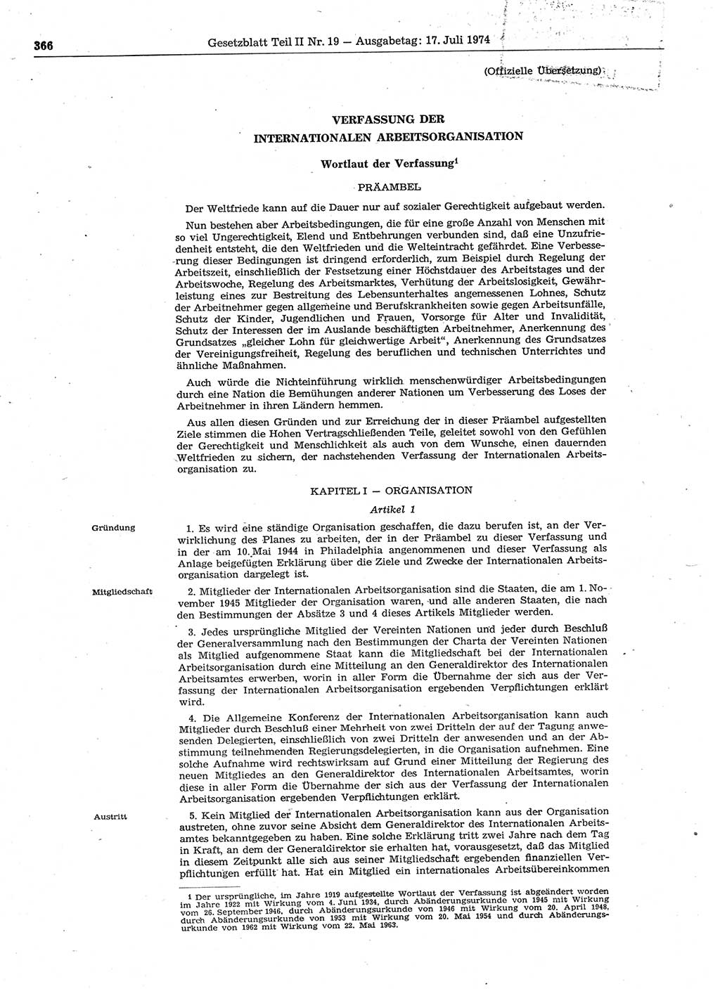 Gesetzblatt (GBl.) der Deutschen Demokratischen Republik (DDR) Teil ⅠⅠ 1974, Seite 366 (GBl. DDR ⅠⅠ 1974, S. 366)