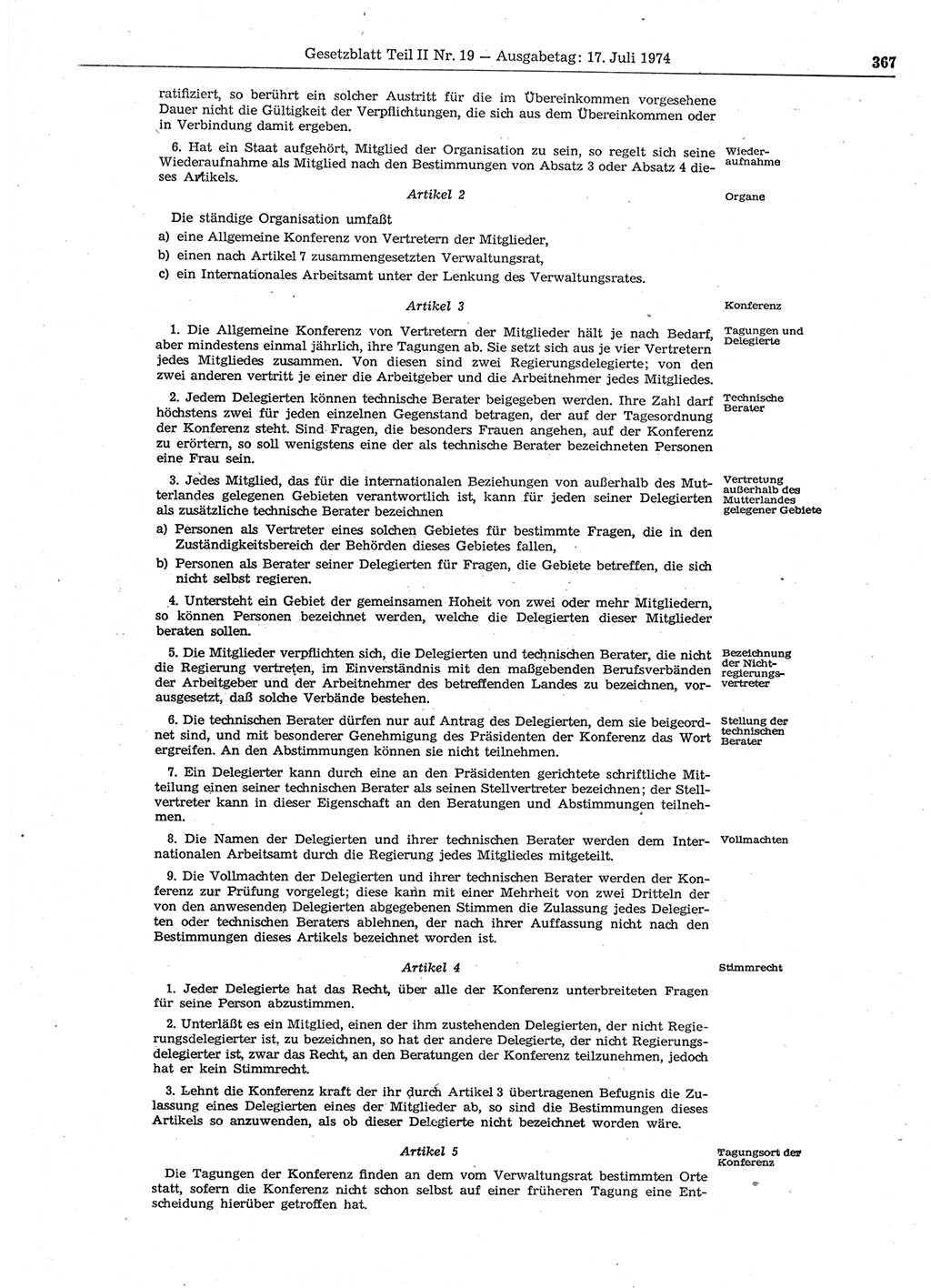 Gesetzblatt (GBl.) der Deutschen Demokratischen Republik (DDR) Teil ⅠⅠ 1974, Seite 367 (GBl. DDR ⅠⅠ 1974, S. 367)