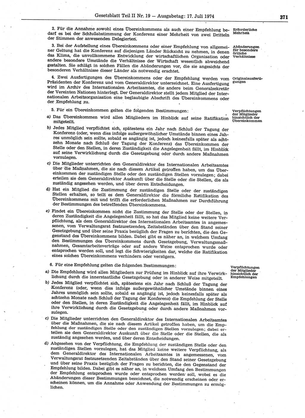 Gesetzblatt (GBl.) der Deutschen Demokratischen Republik (DDR) Teil ⅠⅠ 1974, Seite 371 (GBl. DDR ⅠⅠ 1974, S. 371)