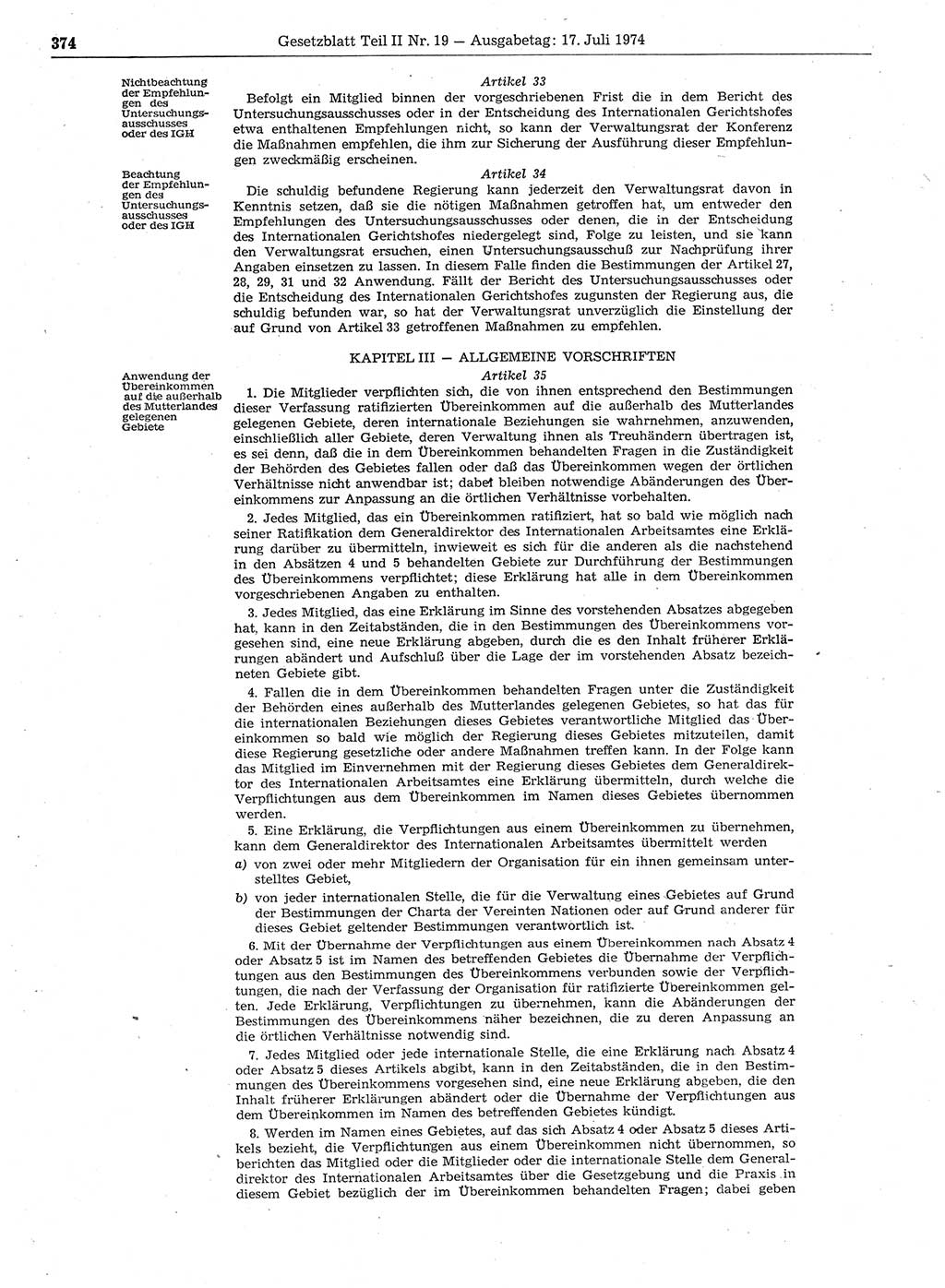 Gesetzblatt (GBl.) der Deutschen Demokratischen Republik (DDR) Teil ⅠⅠ 1974, Seite 374 (GBl. DDR ⅠⅠ 1974, S. 374)