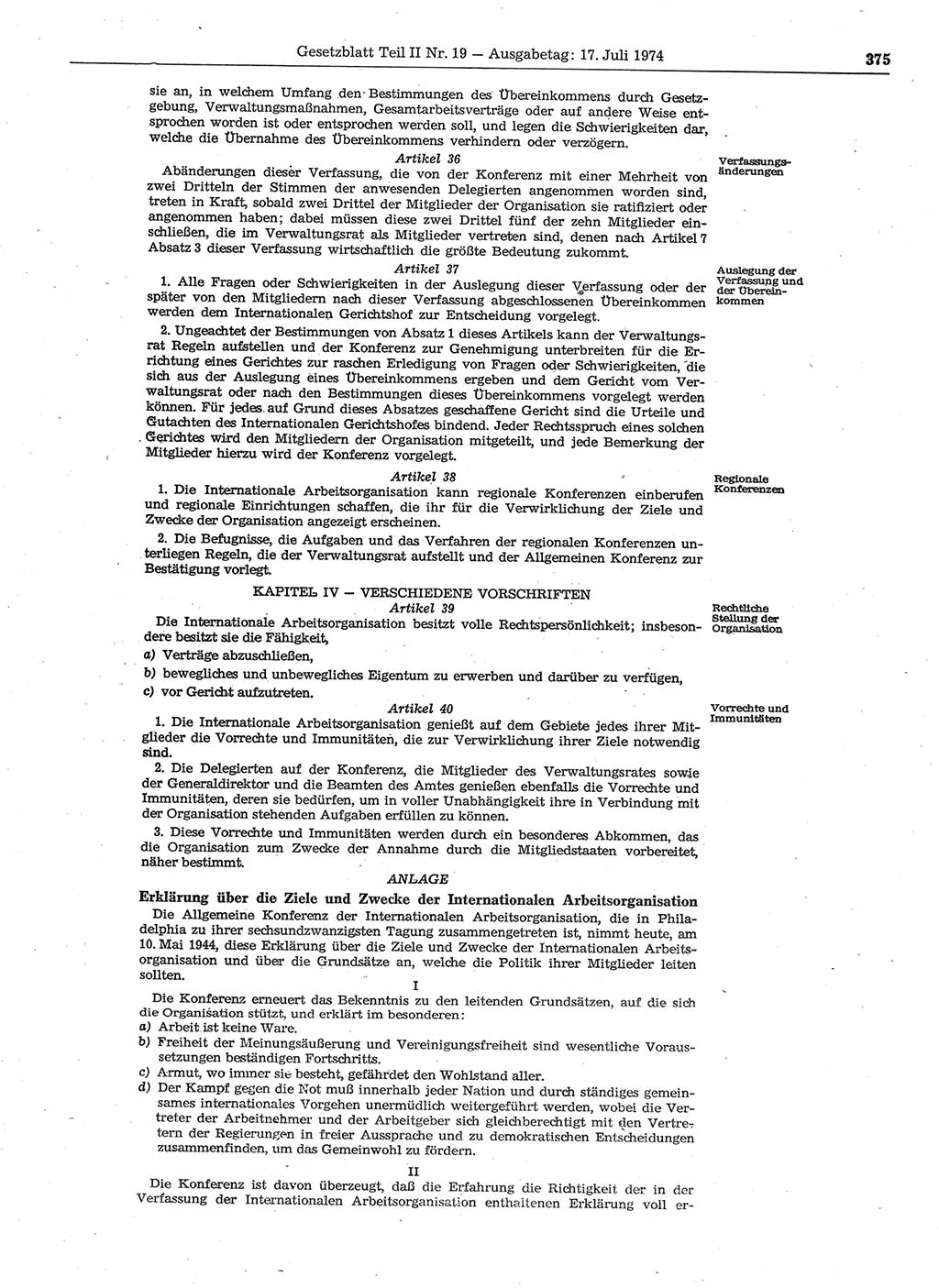 Gesetzblatt (GBl.) der Deutschen Demokratischen Republik (DDR) Teil ⅠⅠ 1974, Seite 375 (GBl. DDR ⅠⅠ 1974, S. 375)