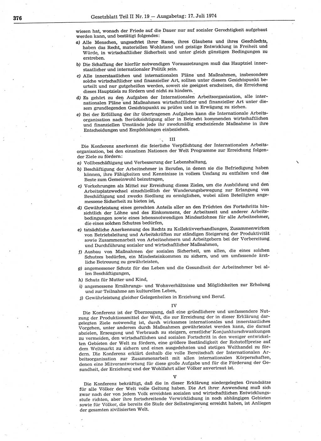 Gesetzblatt (GBl.) der Deutschen Demokratischen Republik (DDR) Teil ⅠⅠ 1974, Seite 376 (GBl. DDR ⅠⅠ 1974, S. 376)