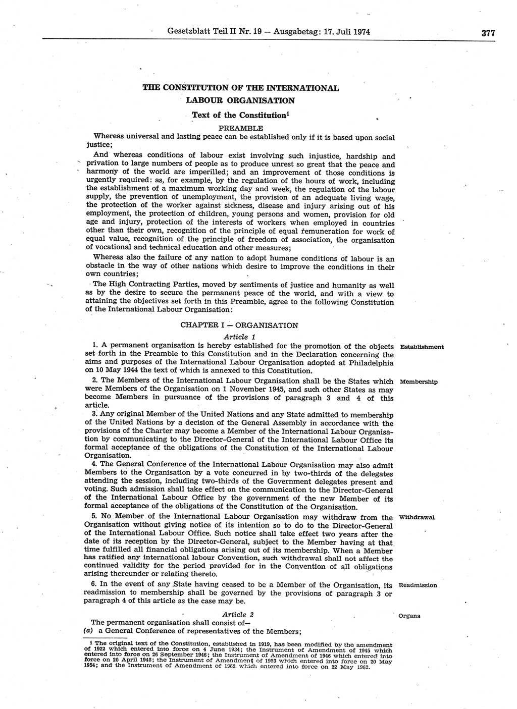 Gesetzblatt (GBl.) der Deutschen Demokratischen Republik (DDR) Teil ⅠⅠ 1974, Seite 377 (GBl. DDR ⅠⅠ 1974, S. 377)