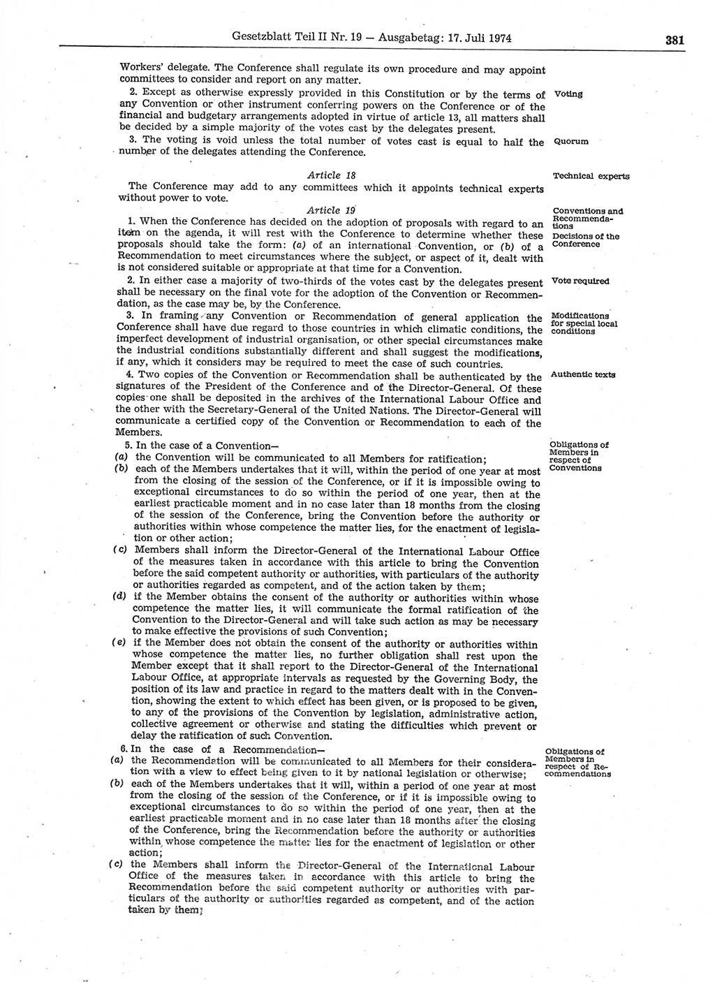 Gesetzblatt (GBl.) der Deutschen Demokratischen Republik (DDR) Teil ⅠⅠ 1974, Seite 381 (GBl. DDR ⅠⅠ 1974, S. 381)