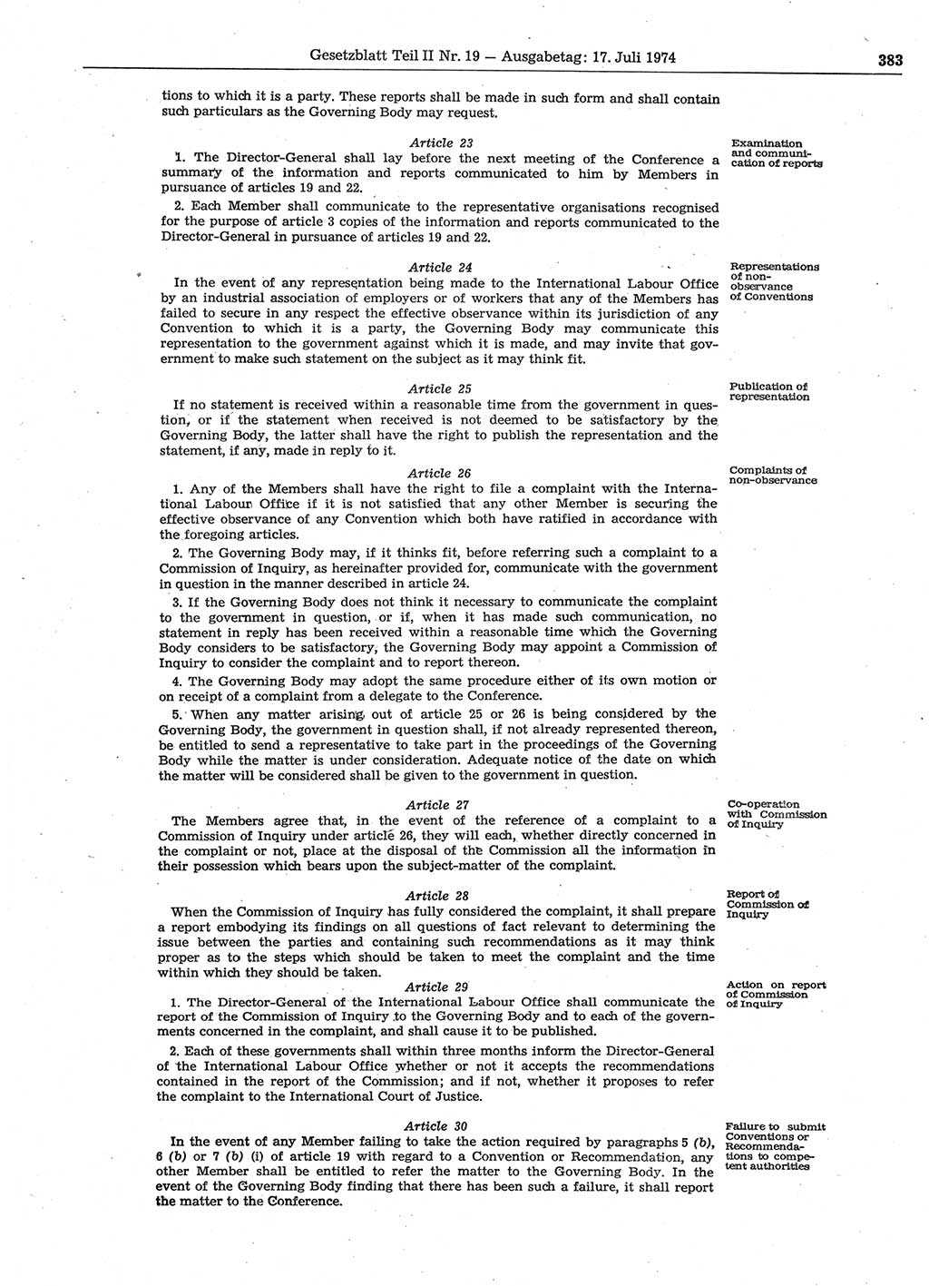 Gesetzblatt (GBl.) der Deutschen Demokratischen Republik (DDR) Teil ⅠⅠ 1974, Seite 383 (GBl. DDR ⅠⅠ 1974, S. 383)