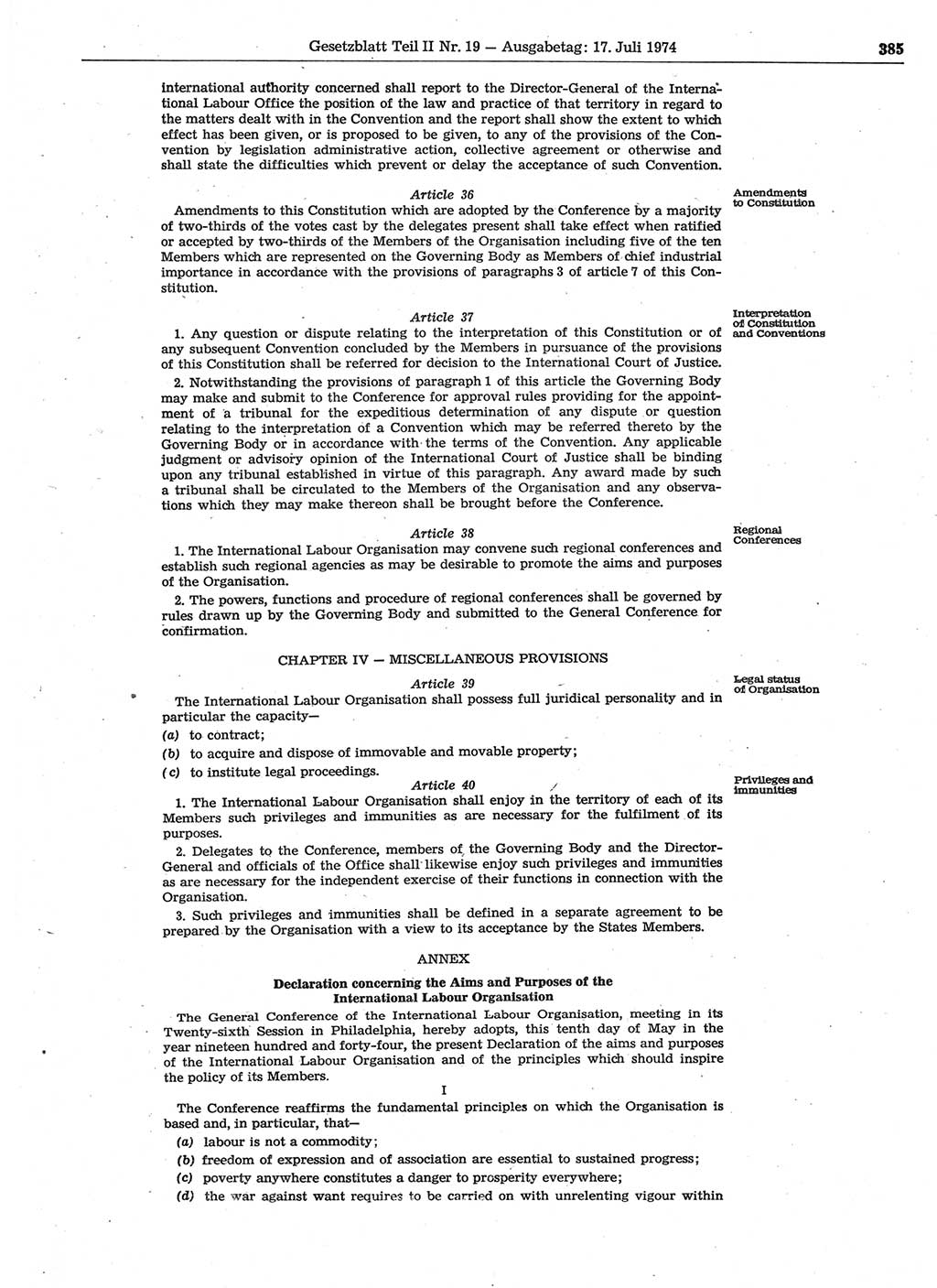 Gesetzblatt (GBl.) der Deutschen Demokratischen Republik (DDR) Teil ⅠⅠ 1974, Seite 385 (GBl. DDR ⅠⅠ 1974, S. 385)