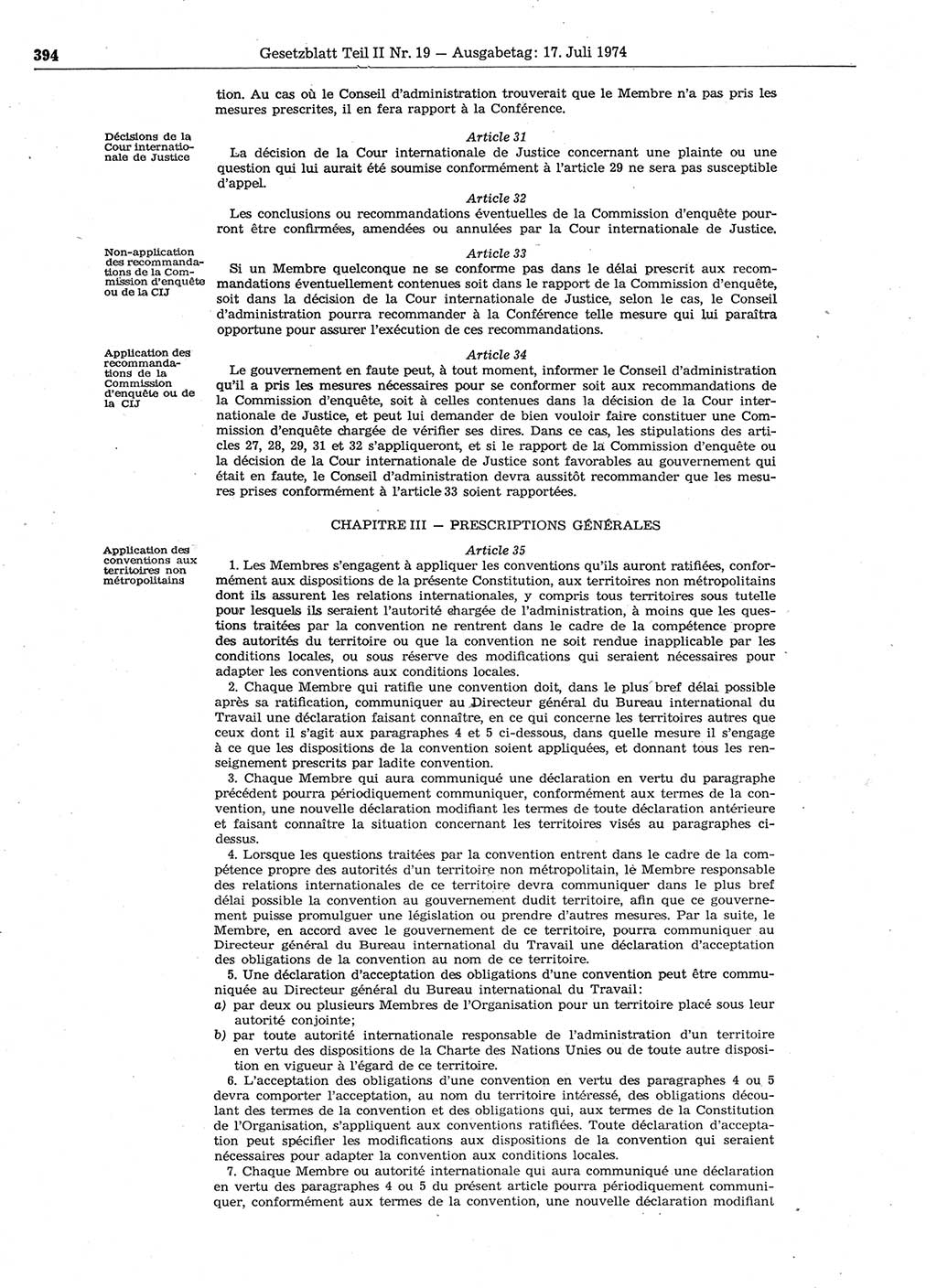 Gesetzblatt (GBl.) der Deutschen Demokratischen Republik (DDR) Teil ⅠⅠ 1974, Seite 394 (GBl. DDR ⅠⅠ 1974, S. 394)