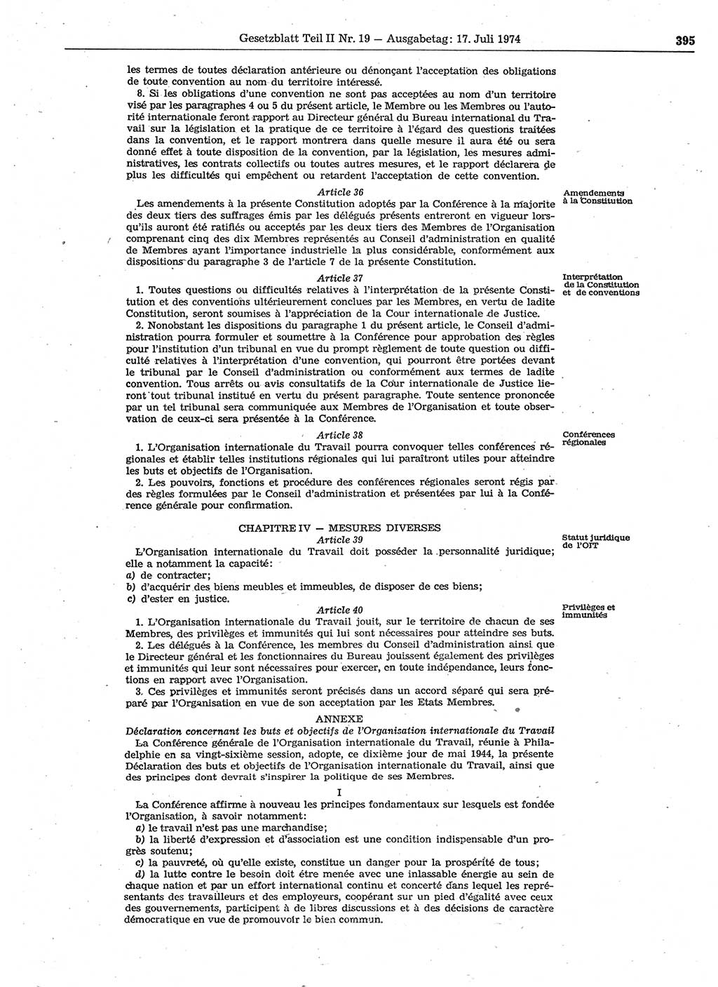 Gesetzblatt (GBl.) der Deutschen Demokratischen Republik (DDR) Teil ⅠⅠ 1974, Seite 395 (GBl. DDR ⅠⅠ 1974, S. 395)