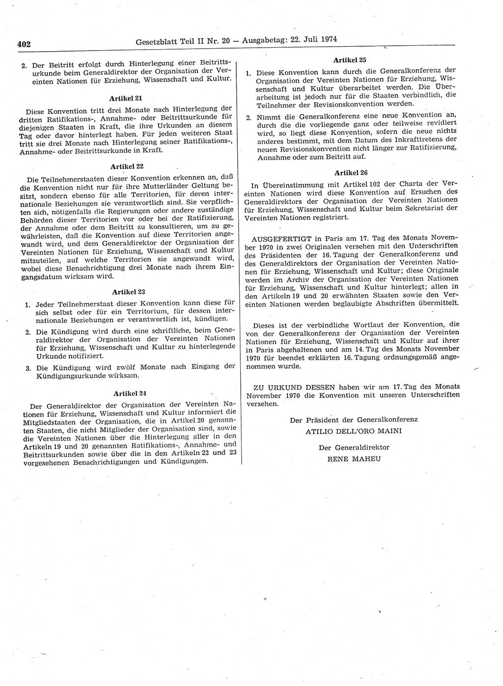 Gesetzblatt (GBl.) der Deutschen Demokratischen Republik (DDR) Teil ⅠⅠ 1974, Seite 402 (GBl. DDR ⅠⅠ 1974, S. 402)