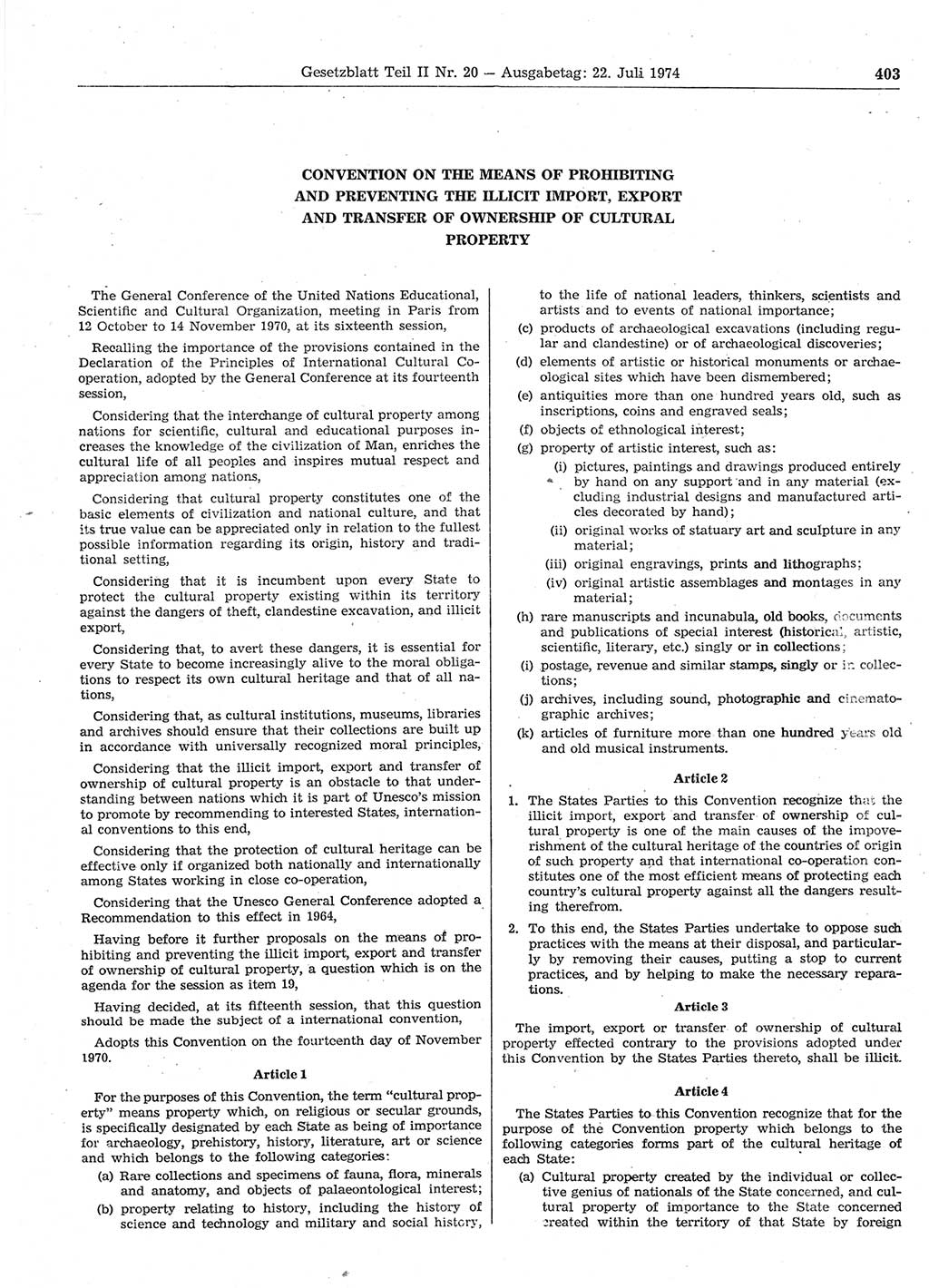 Gesetzblatt (GBl.) der Deutschen Demokratischen Republik (DDR) Teil ⅠⅠ 1974, Seite 403 (GBl. DDR ⅠⅠ 1974, S. 403)