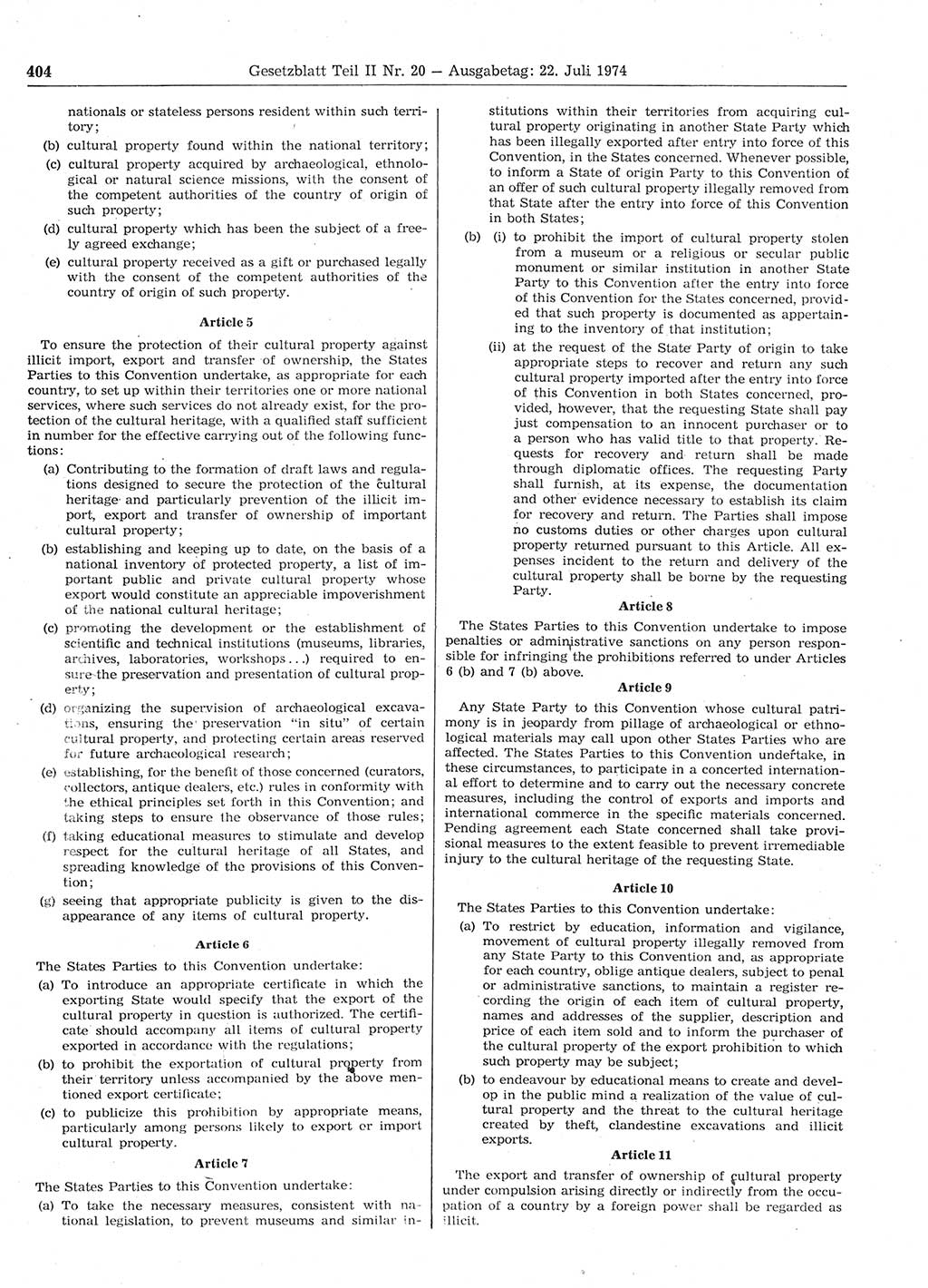 Gesetzblatt (GBl.) der Deutschen Demokratischen Republik (DDR) Teil ⅠⅠ 1974, Seite 404 (GBl. DDR ⅠⅠ 1974, S. 404)