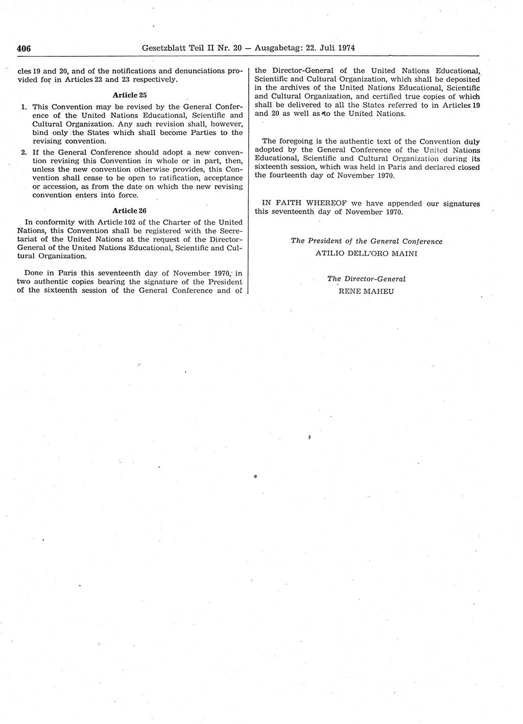 Gesetzblatt (GBl.) der Deutschen Demokratischen Republik (DDR) Teil ⅠⅠ 1974, Seite 406 (GBl. DDR ⅠⅠ 1974, S. 406)