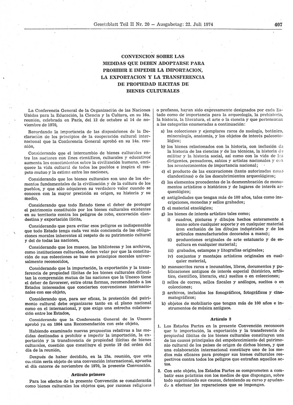 Gesetzblatt (GBl.) der Deutschen Demokratischen Republik (DDR) Teil ⅠⅠ 1974, Seite 407 (GBl. DDR ⅠⅠ 1974, S. 407)