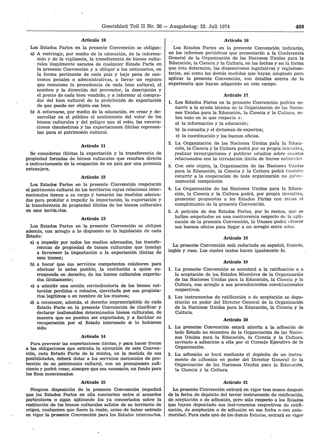 Gesetzblatt (GBl.) der Deutschen Demokratischen Republik (DDR) Teil ⅠⅠ 1974, Seite 409 (GBl. DDR ⅠⅠ 1974, S. 409)