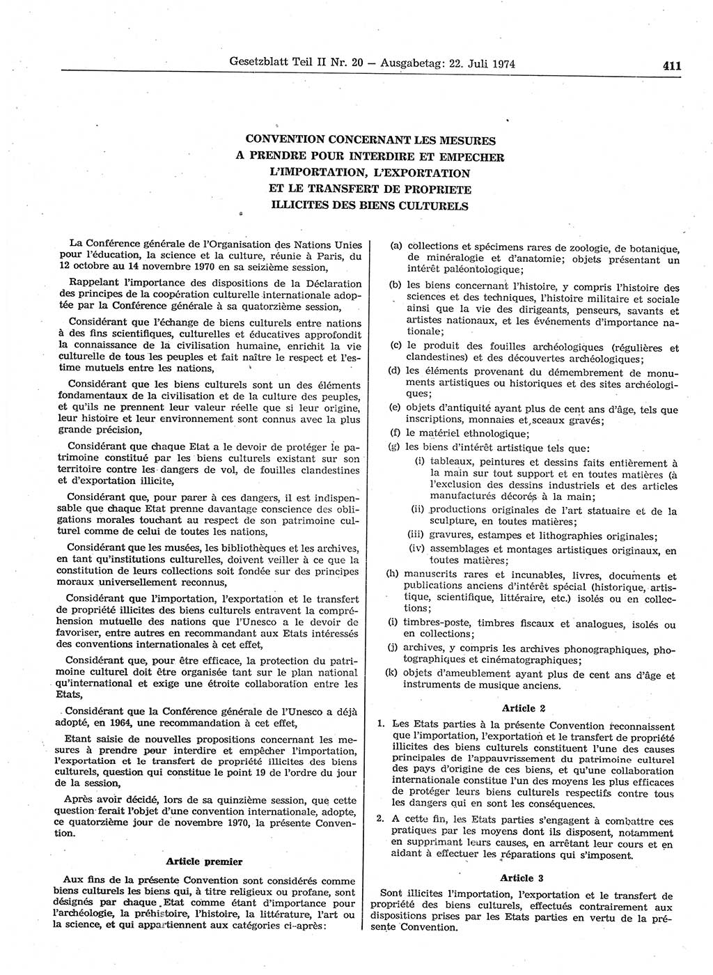 Gesetzblatt (GBl.) der Deutschen Demokratischen Republik (DDR) Teil ⅠⅠ 1974, Seite 411 (GBl. DDR ⅠⅠ 1974, S. 411)