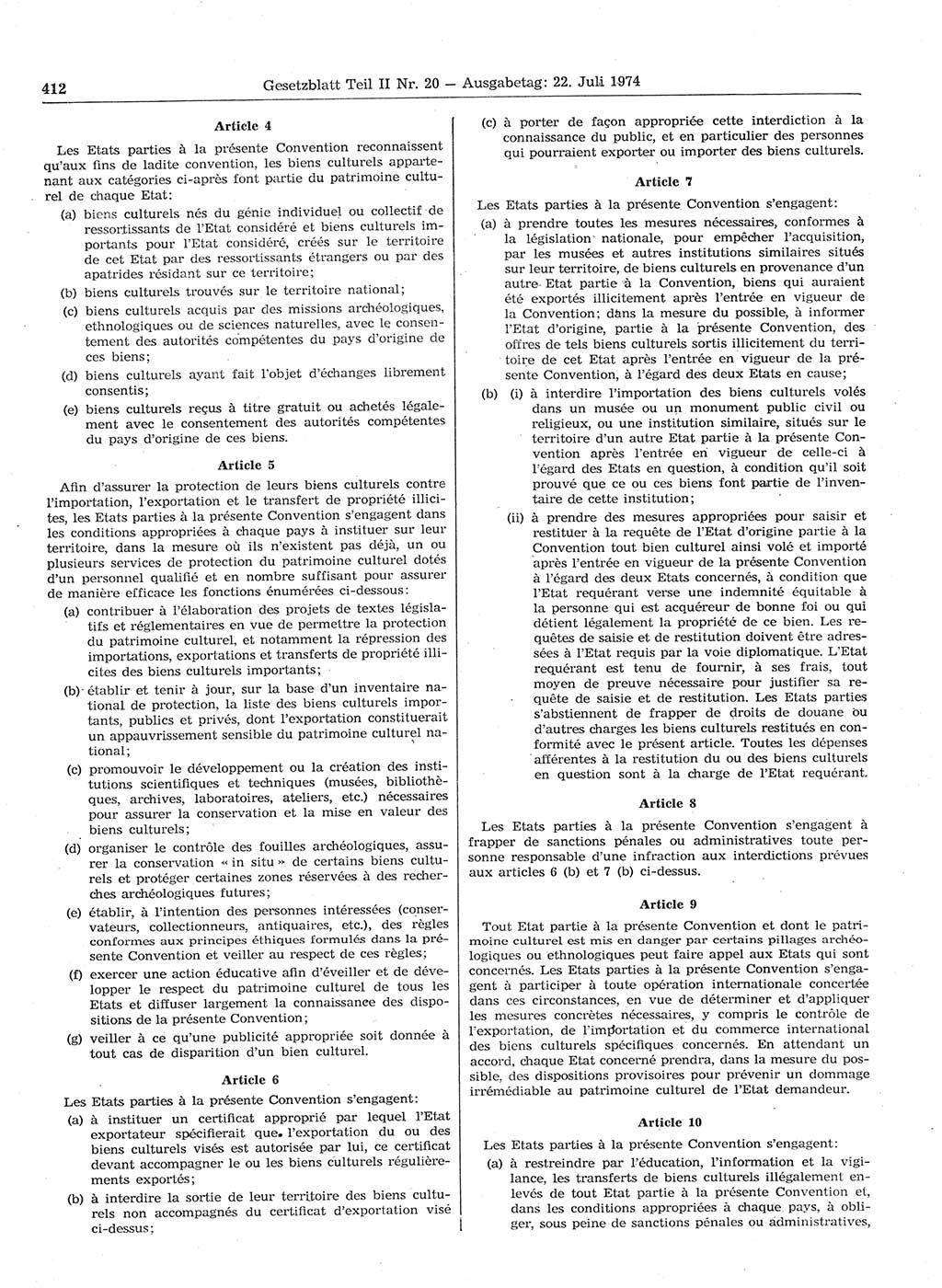 Gesetzblatt (GBl.) der Deutschen Demokratischen Republik (DDR) Teil ⅠⅠ 1974, Seite 412 (GBl. DDR ⅠⅠ 1974, S. 412)
