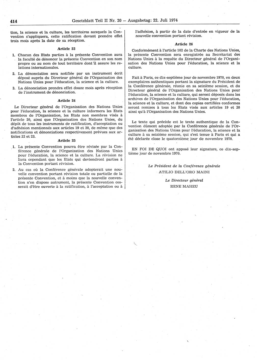 Gesetzblatt (GBl.) der Deutschen Demokratischen Republik (DDR) Teil ⅠⅠ 1974, Seite 414 (GBl. DDR ⅠⅠ 1974, S. 414)