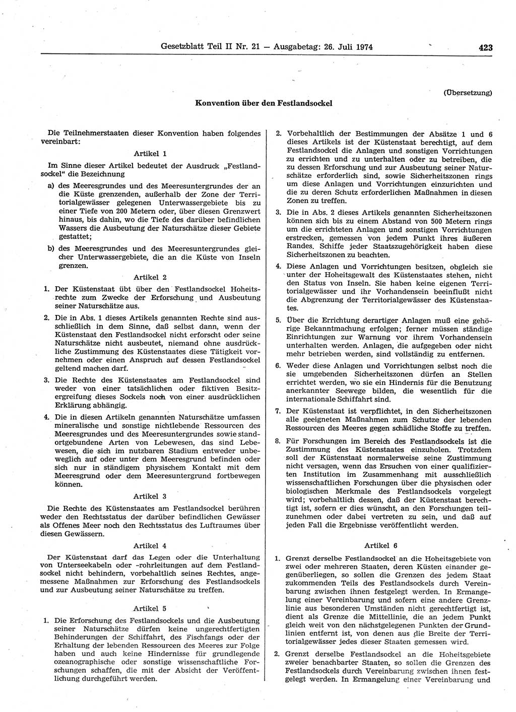 Gesetzblatt (GBl.) der Deutschen Demokratischen Republik (DDR) Teil ⅠⅠ 1974, Seite 423 (GBl. DDR ⅠⅠ 1974, S. 423)
