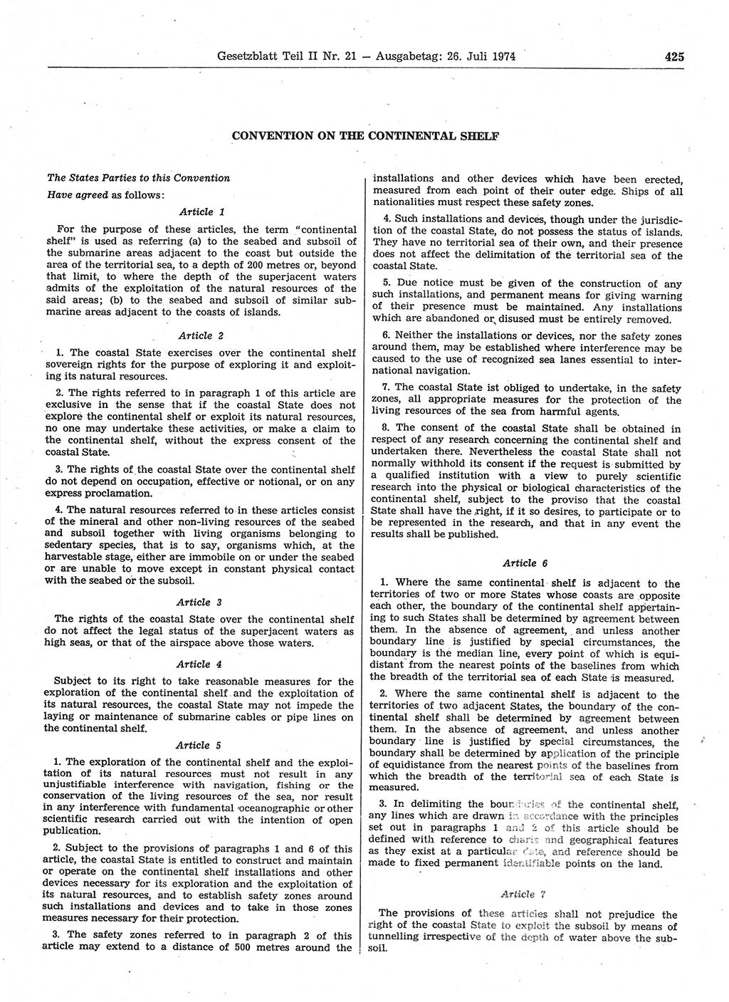 Gesetzblatt (GBl.) der Deutschen Demokratischen Republik (DDR) Teil ⅠⅠ 1974, Seite 425 (GBl. DDR ⅠⅠ 1974, S. 425)