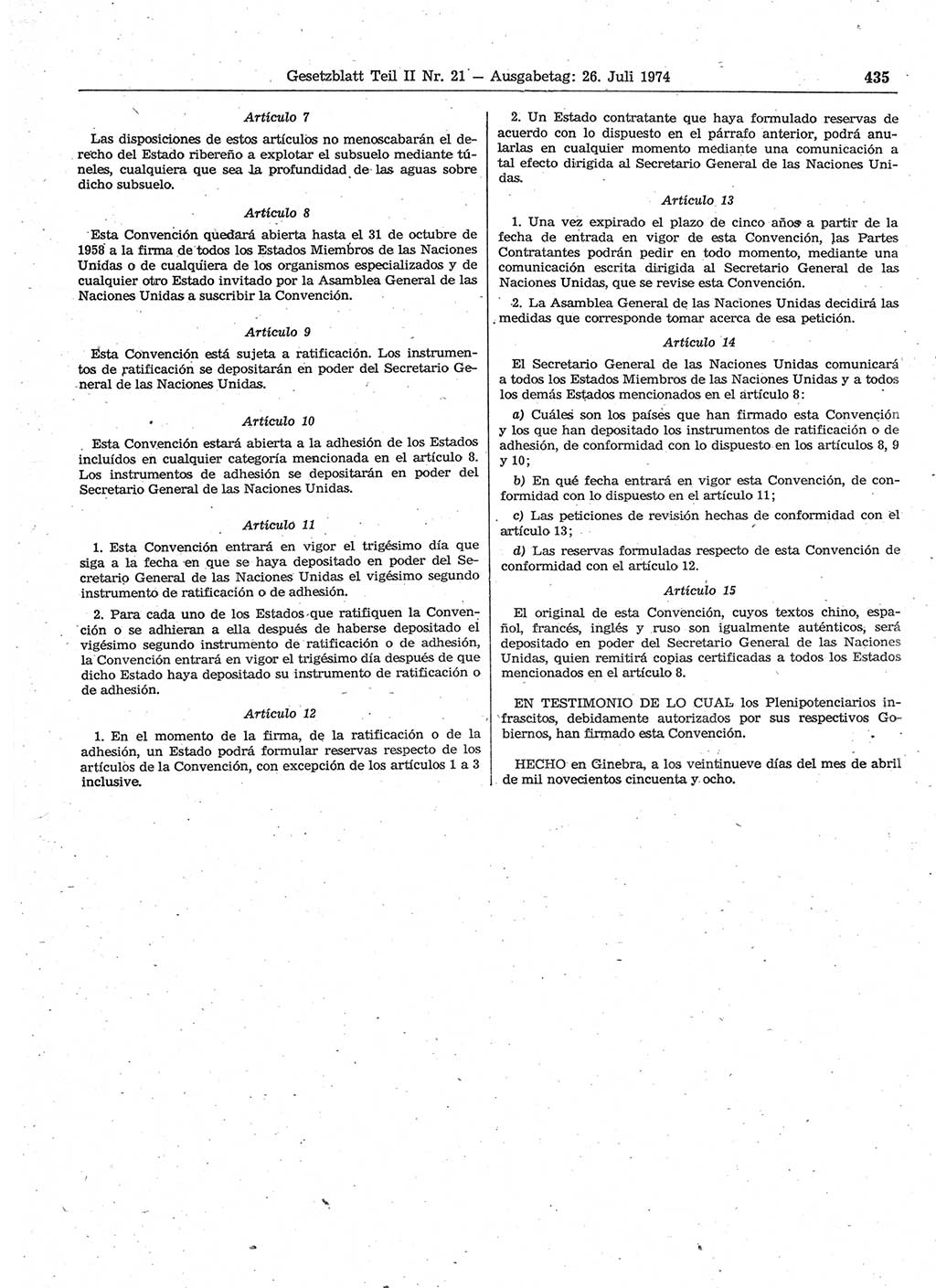 Gesetzblatt (GBl.) der Deutschen Demokratischen Republik (DDR) Teil ⅠⅠ 1974, Seite 435 (GBl. DDR ⅠⅠ 1974, S. 435)