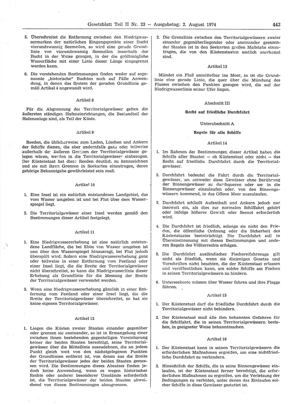 Gesetzblatt (GBl.) der Deutschen Demokratischen Republik (DDR) Teil ⅠⅠ 1974, Seite 443 (GBl. DDR ⅠⅠ 1974, S. 443)