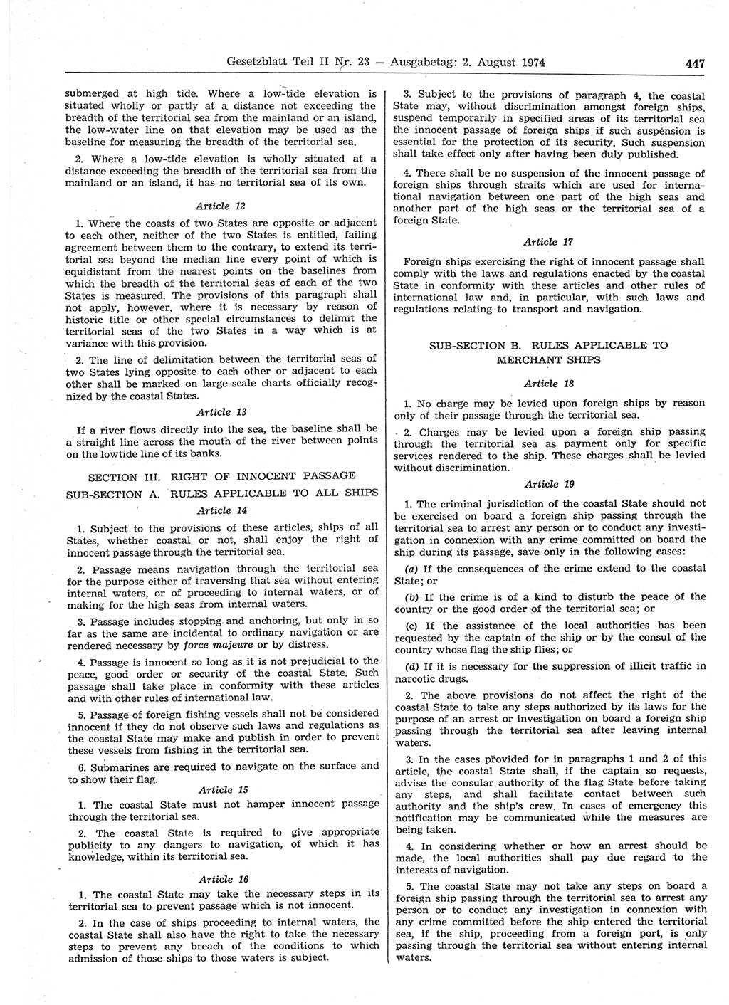 Gesetzblatt (GBl.) der Deutschen Demokratischen Republik (DDR) Teil ⅠⅠ 1974, Seite 447 (GBl. DDR ⅠⅠ 1974, S. 447)
