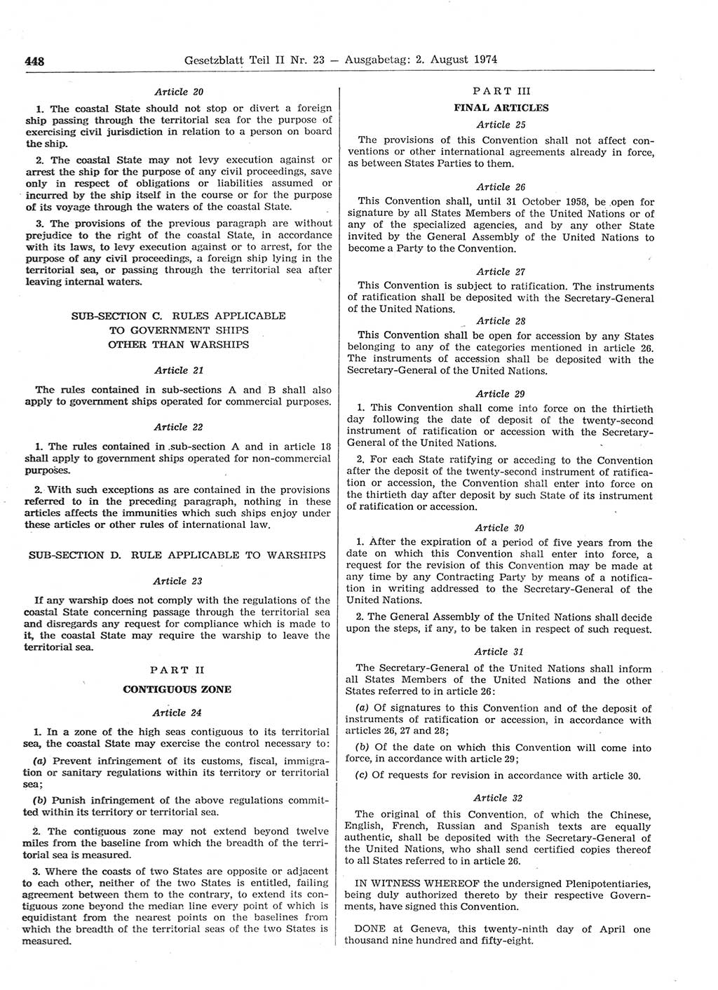 Gesetzblatt (GBl.) der Deutschen Demokratischen Republik (DDR) Teil ⅠⅠ 1974, Seite 448 (GBl. DDR ⅠⅠ 1974, S. 448)