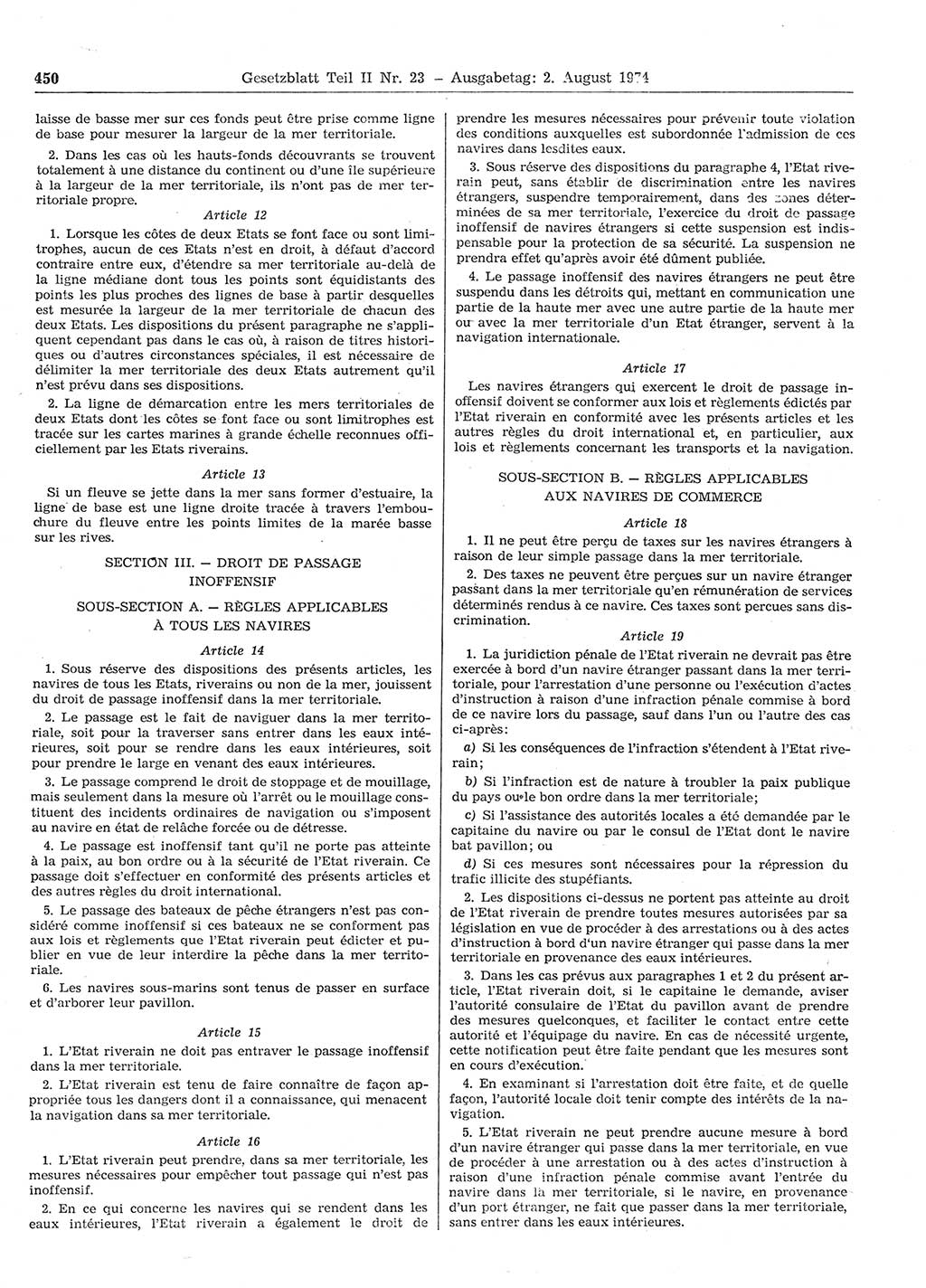 Gesetzblatt (GBl.) der Deutschen Demokratischen Republik (DDR) Teil ⅠⅠ 1974, Seite 450 (GBl. DDR ⅠⅠ 1974, S. 450)
