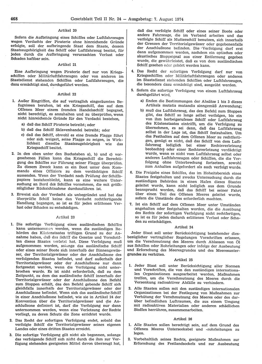 Gesetzblatt (GBl.) der Deutschen Demokratischen Republik (DDR) Teil ⅠⅠ 1974, Seite 468 (GBl. DDR ⅠⅠ 1974, S. 468)
