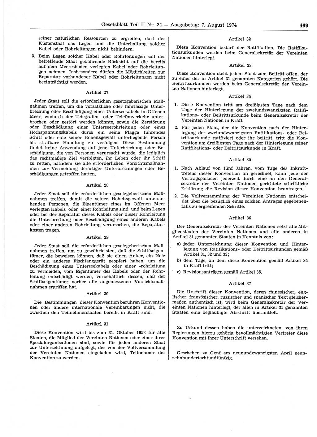 Gesetzblatt (GBl.) der Deutschen Demokratischen Republik (DDR) Teil ⅠⅠ 1974, Seite 469 (GBl. DDR ⅠⅠ 1974, S. 469)