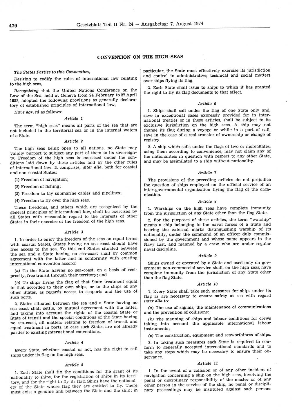 Gesetzblatt (GBl.) der Deutschen Demokratischen Republik (DDR) Teil ⅠⅠ 1974, Seite 470 (GBl. DDR ⅠⅠ 1974, S. 470)