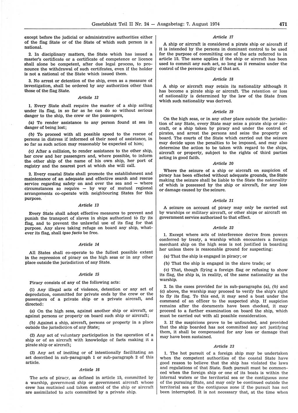 Gesetzblatt (GBl.) der Deutschen Demokratischen Republik (DDR) Teil ⅠⅠ 1974, Seite 471 (GBl. DDR ⅠⅠ 1974, S. 471)