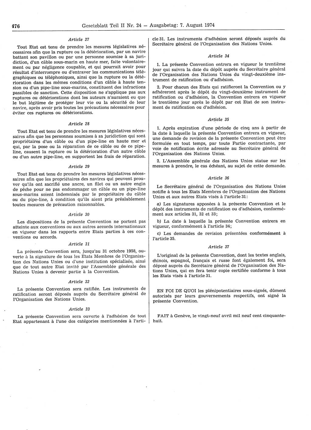 Gesetzblatt (GBl.) der Deutschen Demokratischen Republik (DDR) Teil ⅠⅠ 1974, Seite 476 (GBl. DDR ⅠⅠ 1974, S. 476)