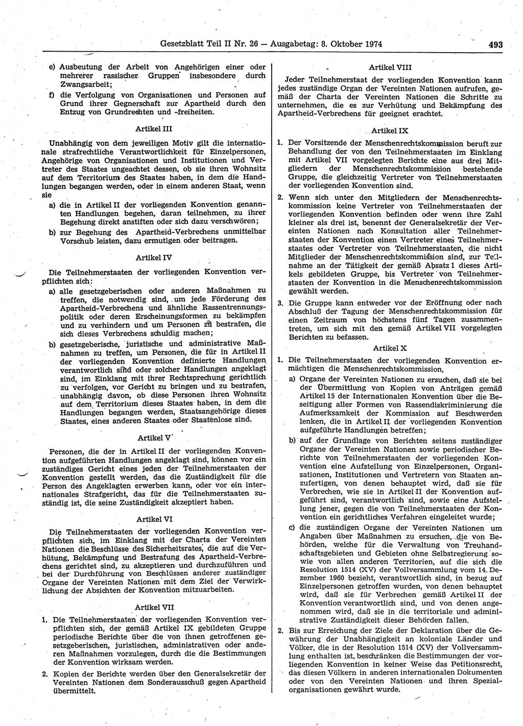 Gesetzblatt (GBl.) der Deutschen Demokratischen Republik (DDR) Teil ⅠⅠ 1974, Seite 493 (GBl. DDR ⅠⅠ 1974, S. 493)