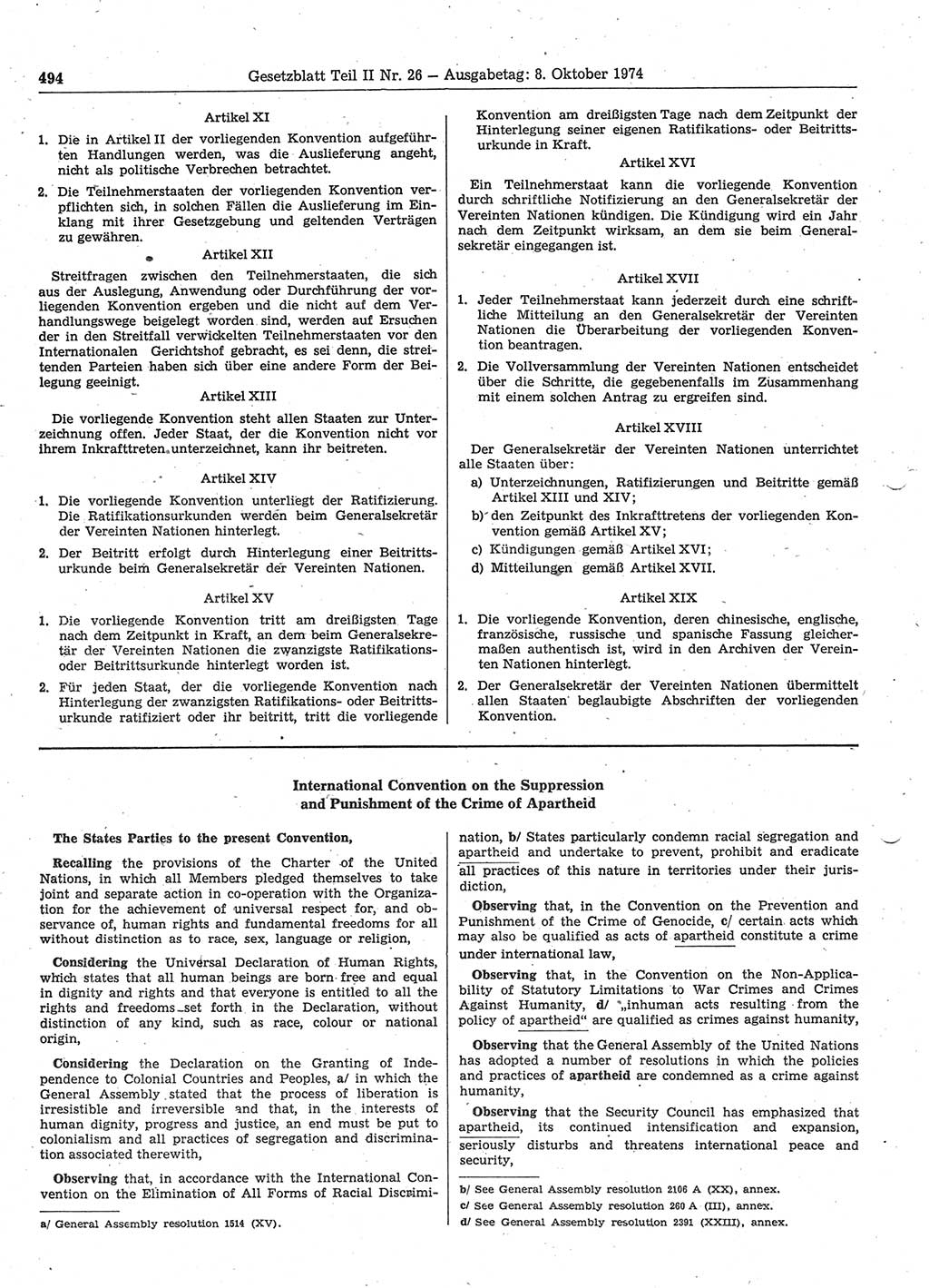 Gesetzblatt (GBl.) der Deutschen Demokratischen Republik (DDR) Teil ⅠⅠ 1974, Seite 494 (GBl. DDR ⅠⅠ 1974, S. 494)