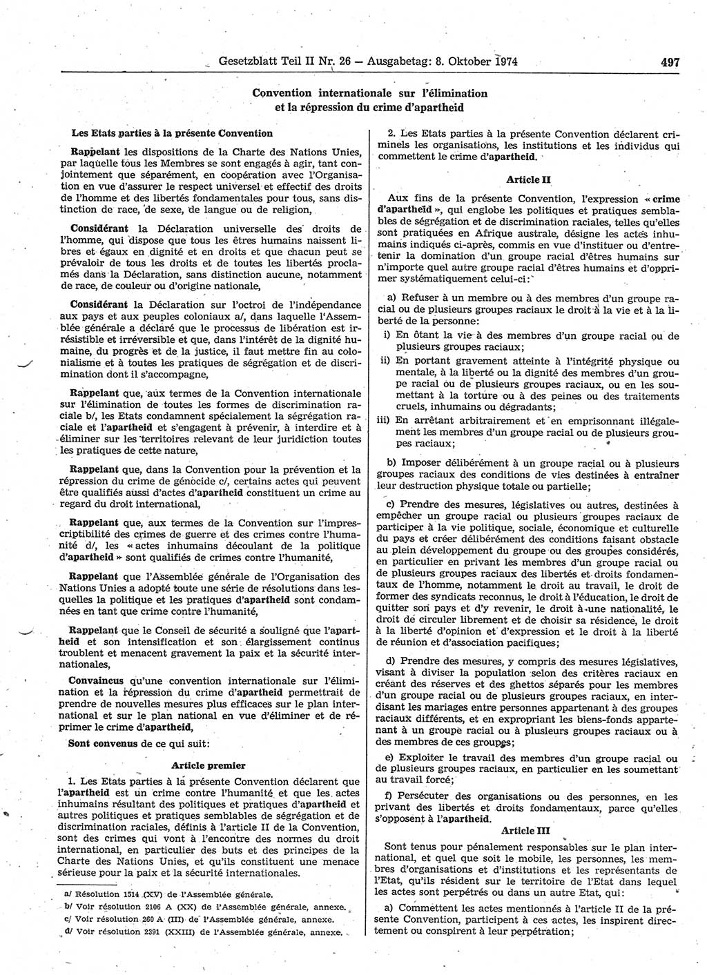 Gesetzblatt (GBl.) der Deutschen Demokratischen Republik (DDR) Teil ⅠⅠ 1974, Seite 497 (GBl. DDR ⅠⅠ 1974, S. 497)