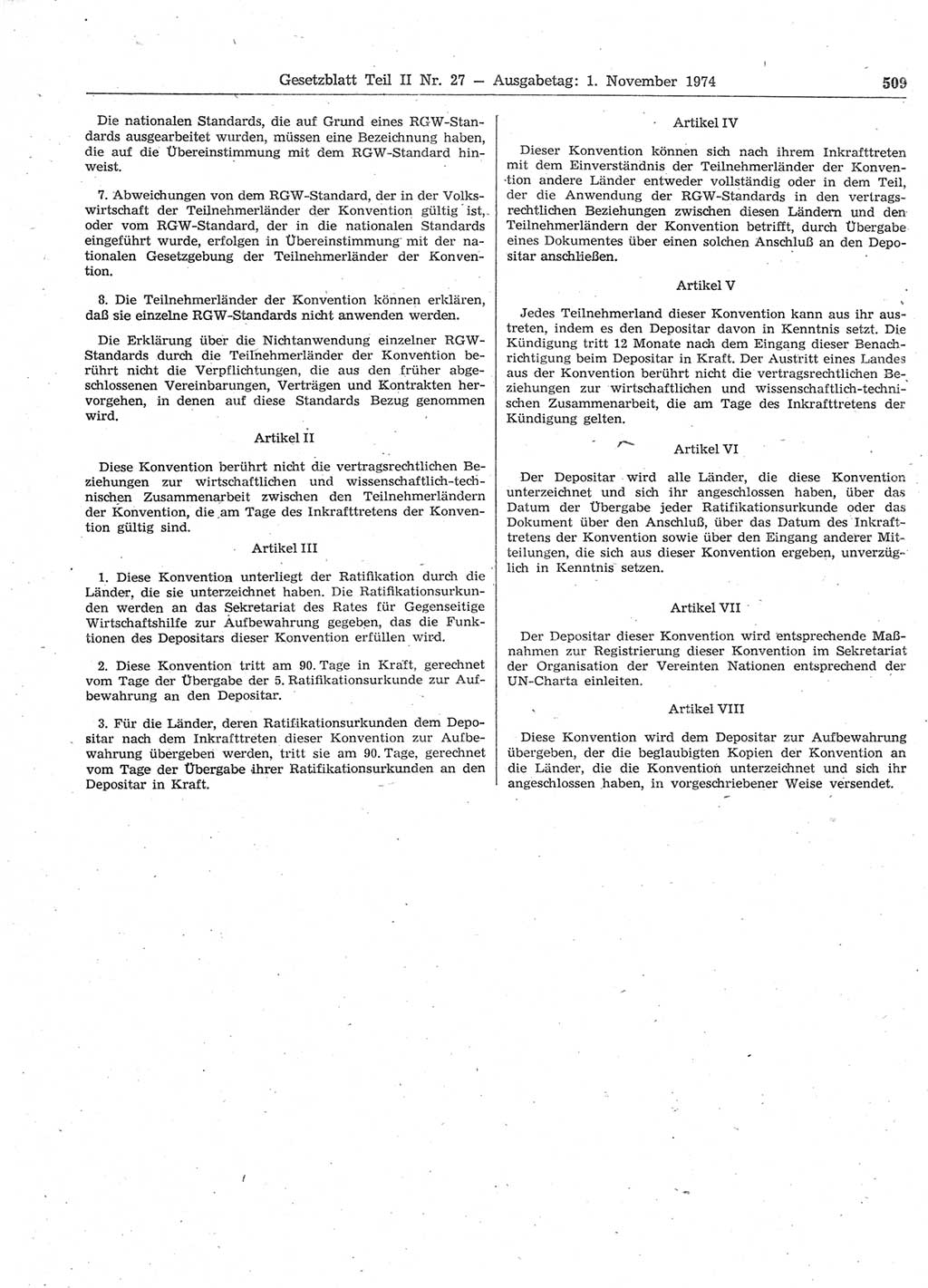 Gesetzblatt (GBl.) der Deutschen Demokratischen Republik (DDR) Teil ⅠⅠ 1974, Seite 509 (GBl. DDR ⅠⅠ 1974, S. 509)