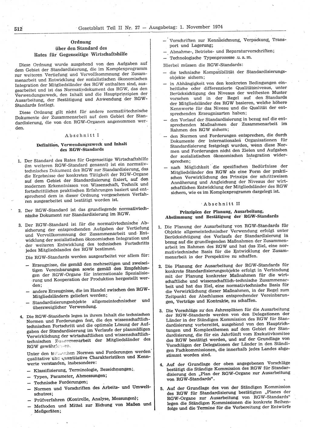 Gesetzblatt (GBl.) der Deutschen Demokratischen Republik (DDR) Teil ⅠⅠ 1974, Seite 512 (GBl. DDR ⅠⅠ 1974, S. 512)