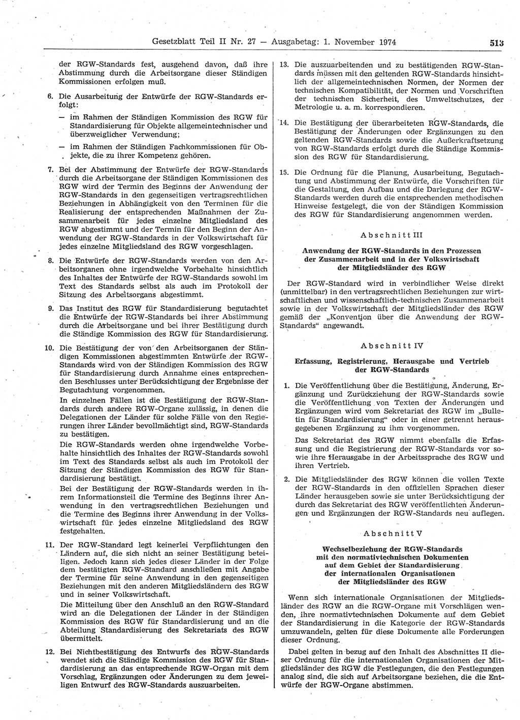 Gesetzblatt (GBl.) der Deutschen Demokratischen Republik (DDR) Teil ⅠⅠ 1974, Seite 513 (GBl. DDR ⅠⅠ 1974, S. 513)